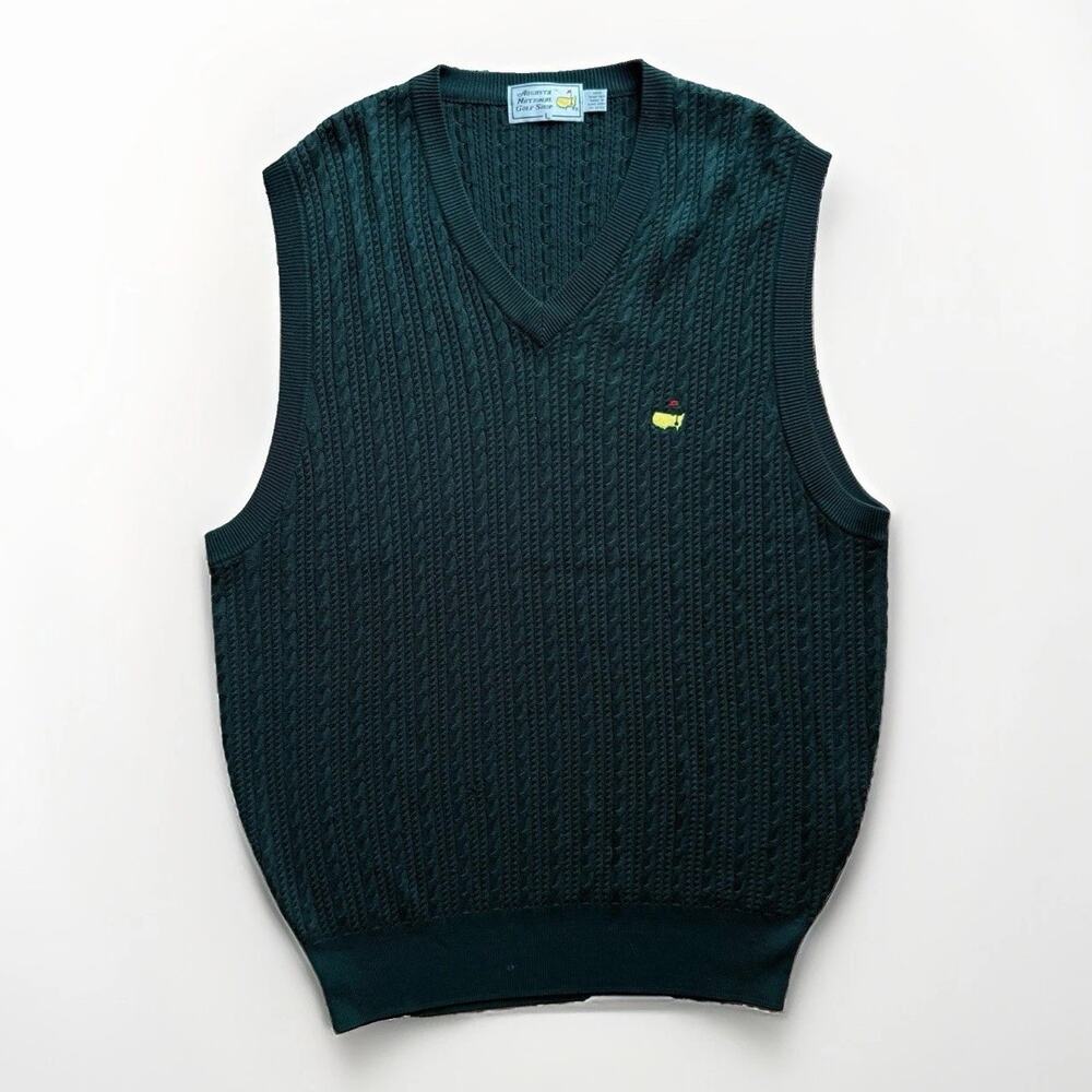 Vintage Augusta National Golf Shop Silk Cable Knit Sweater Vest Large Green